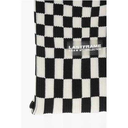 Last Frame Checked Knitted Tote Bag with Faux Leather Shoulder Strap