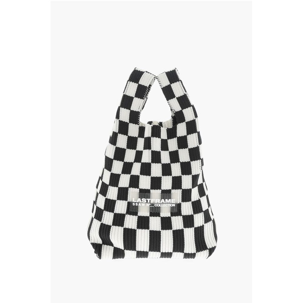Last Frame Knitted Checked Mini Tote Bag with Faux Leather Shoulder Str