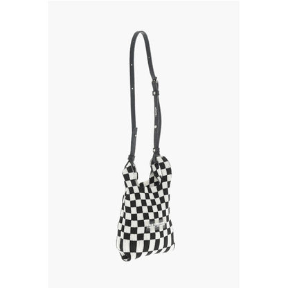 Last Frame Knitted Checked Mini Tote Bag with Faux Leather Shoulder Str