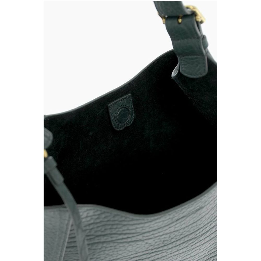 Burberry Solid Color Textured Leather Shoulder Bag