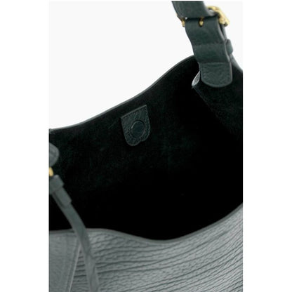 Burberry Solid Color Textured Leather Shoulder Bag