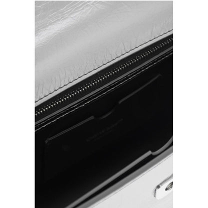 Off-White Metallic Leather Handbag with Removable Shoulder Strap