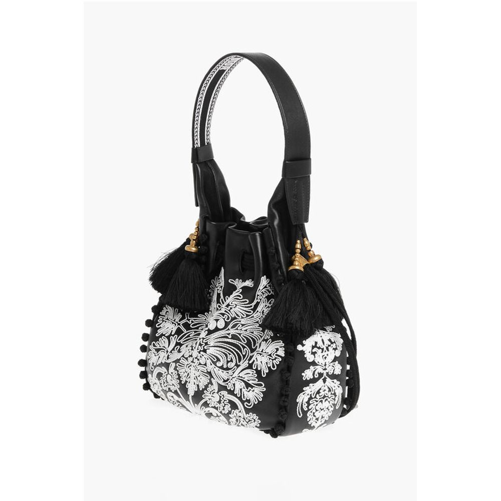 Dior Embroidered Leather Bucket Bag with Tassels