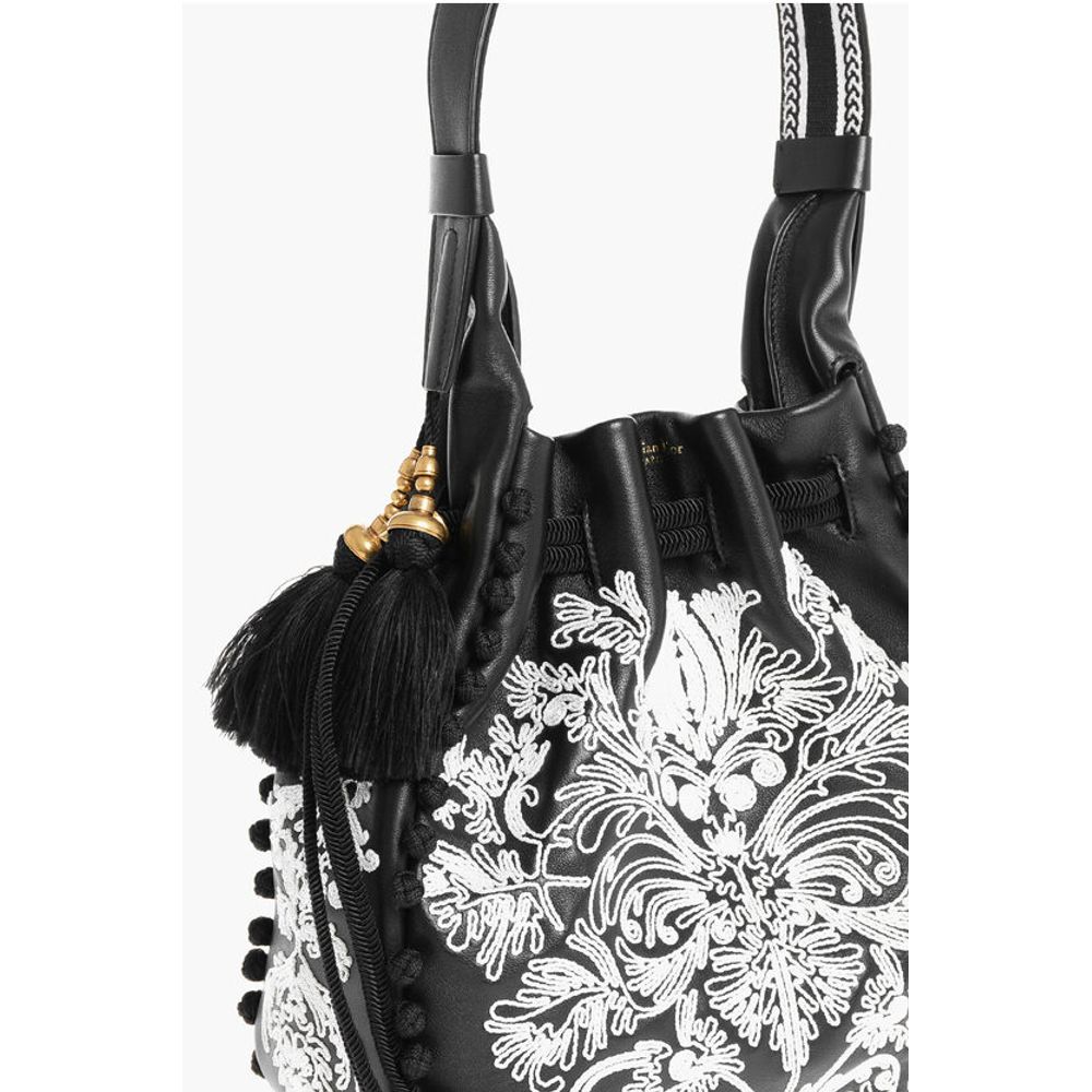 Dior Embroidered Leather Bucket Bag with Tassels