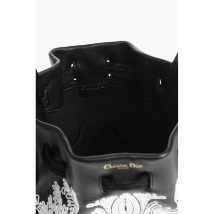 Dior Embroidered Leather Bucket Bag with Tassels