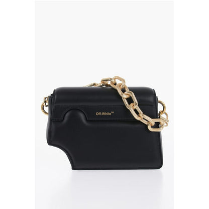 Off-White Leather Crossbody Bag with Cut-Out Details and Golden Chain