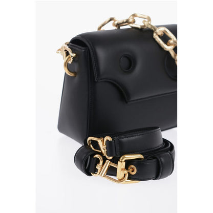 Off-White Leather Crossbody Bag with Cut-Out Details and Golden Chain