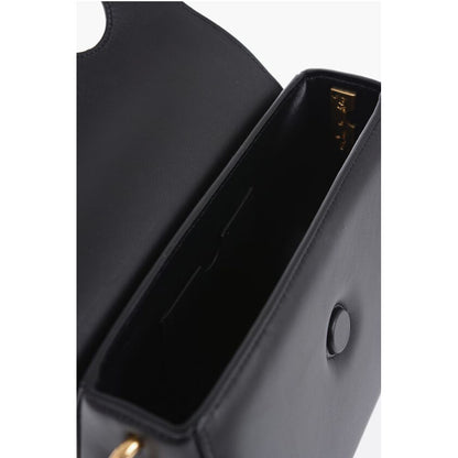 Off-White Leather Crossbody Bag with Cut-Out Details and Golden Chain