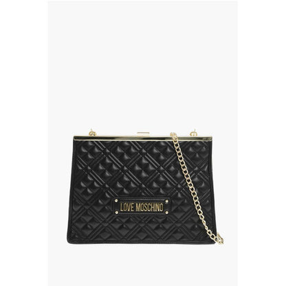 Moschino LOVE Quilted Faux Leather Shoulder Bag with Golden Details