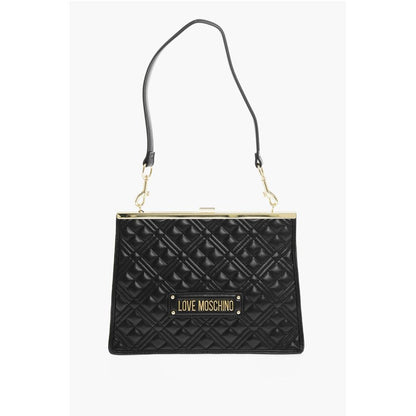 Moschino LOVE Quilted Faux Leather Shoulder Bag with Golden Details