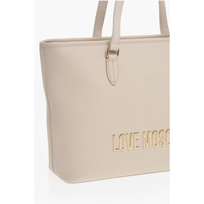 Moschino LOVE Faux Leather Tote Bag with Golden Embossed Maxi Logo