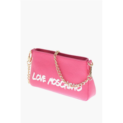 Moschino LOVE Textured Leather Shoulder Bag with Graffiti Logo-Print