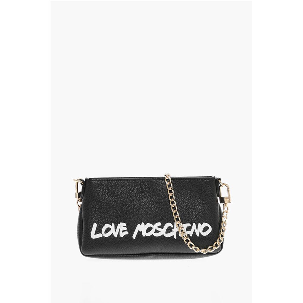 Moschino LOVE Textured Leather Shoulder Bag with Graffiti-Print