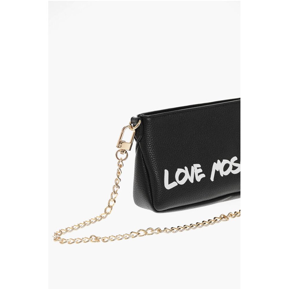 Moschino LOVE Textured Leather Shoulder Bag with Graffiti-Print