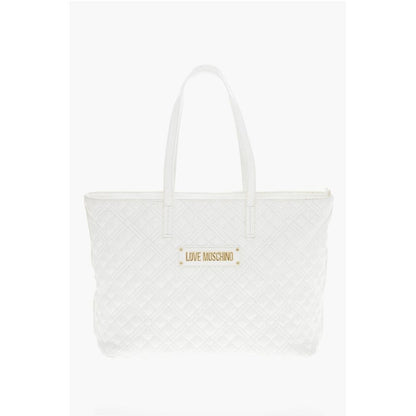 Moschino LOVE Quilted Faux Leather Tote Bag with Metal Logo