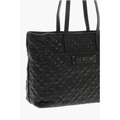 Moschino LOVE Quilted Faux Leather Tote Bag with Metal Logo