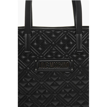 Moschino LOVE Quilted Faux Leather Tote Bag with Metal Logo