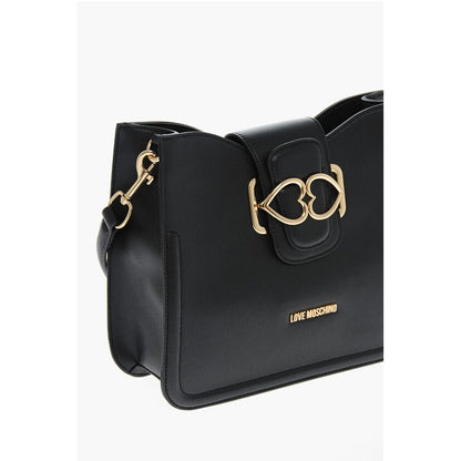 Moschino LOVE Faux Leather Shoulder Bag with Golden Hearts