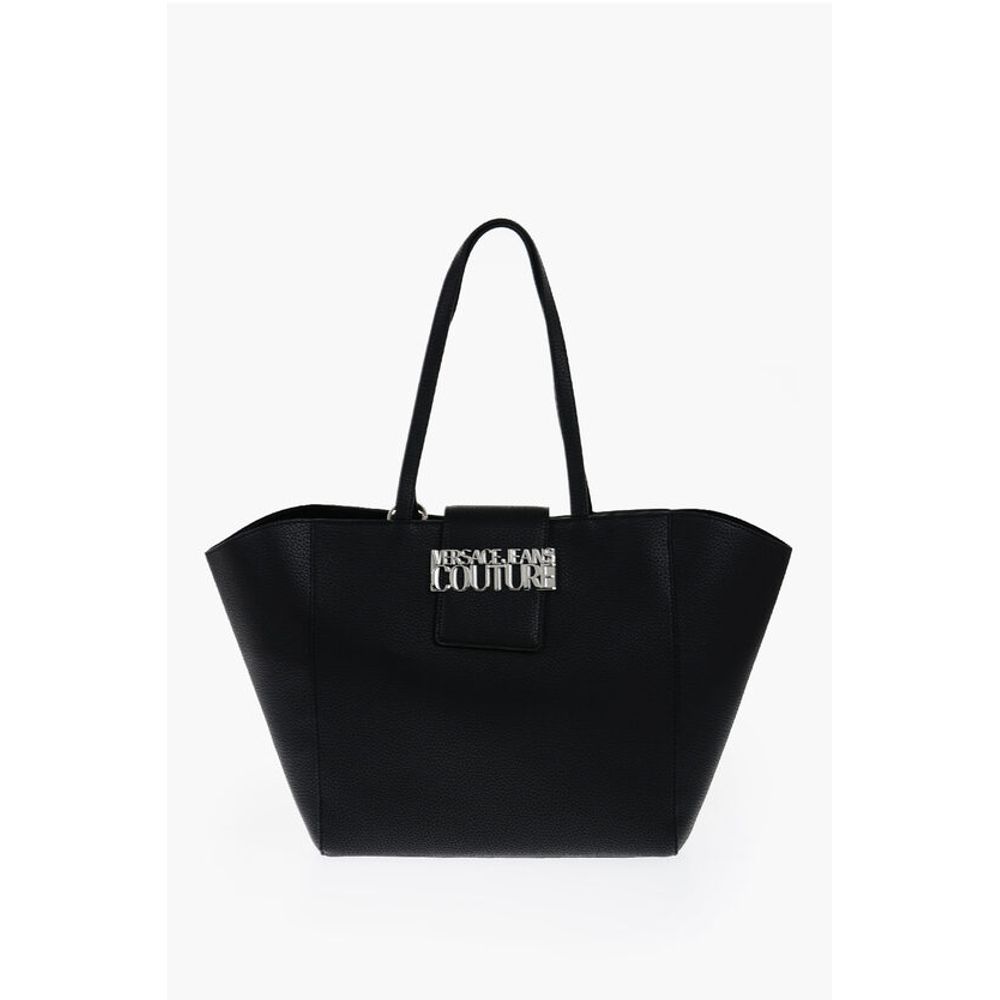 Versace JEANS COUTURE Textured Faux Leather Tote Bag with Silver-Ton
