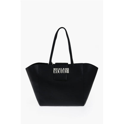 Versace JEANS COUTURE Textured Faux Leather Tote Bag with Silver-Ton