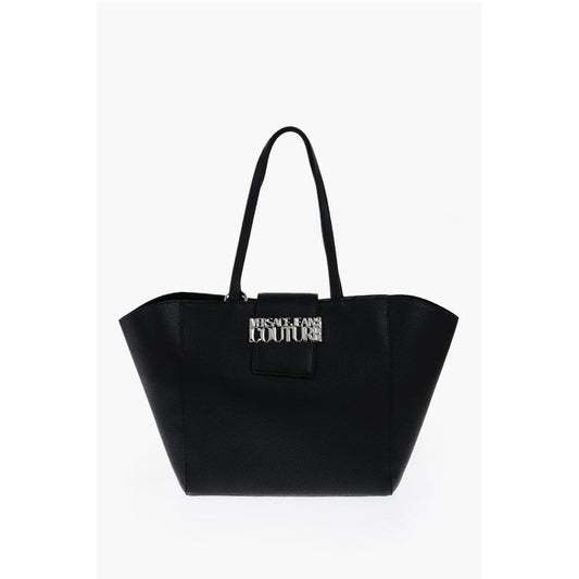 Versace JEANS COUTURE Textured Faux Leather Tote Bag with Silver-Ton
