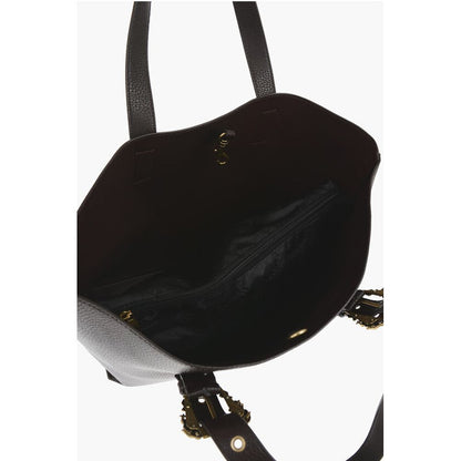 Versace JEANS COUTURE Textured Faux Leather Tote Bag with Golden Buc