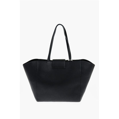 Versace JEANS COUTURE Textured Faux Leather Tote Bag with Silver-Ton