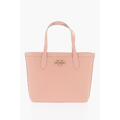 Moschino LOVE Faux Leather VALENTINA Tote Bag with All-Over Hearts