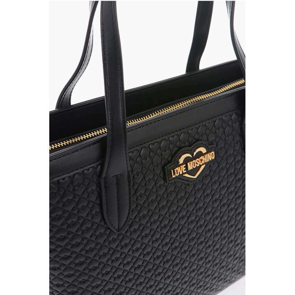 Moschino LOVE Faux Leather VALENTINA Tote Bag with All-Over Hearts