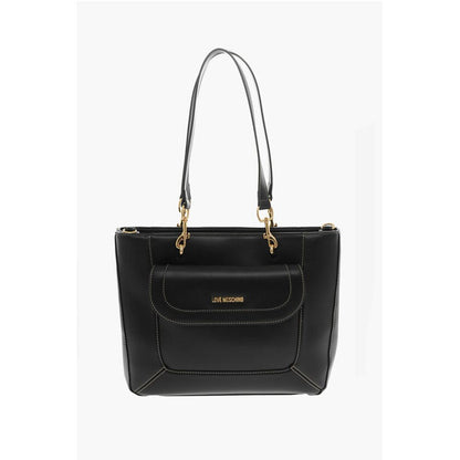 Moschino LOVE Faux Leather Tote Bag with Visible Stitching