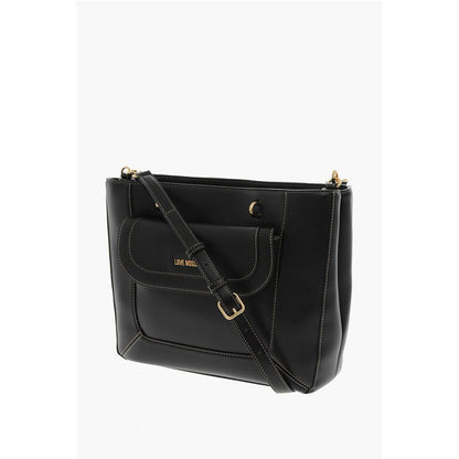 Moschino LOVE Faux Leather Tote Bag with Visible Stitching