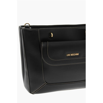 Moschino LOVE Faux Leather Tote Bag with Visible Stitching