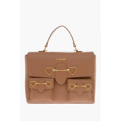 Moschino LOVE Faux Leather Handle Bag with Pockets and Clamp Front