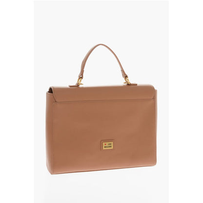 Moschino LOVE Faux Leather Handle Bag with Pockets and Clamp Front