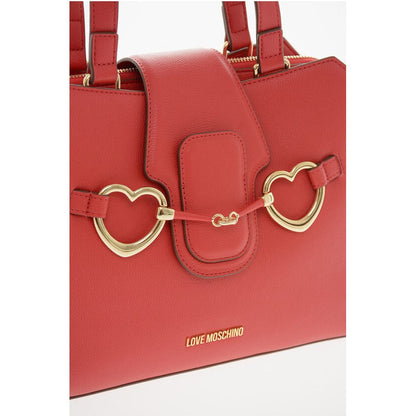 Moschino LOVE Textured Faux Leather Tote Bag with Golden Front Clamp