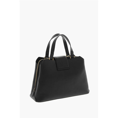 Moschino LOVE Textured Faux Leather Tote Bag with Golden Front Clamp