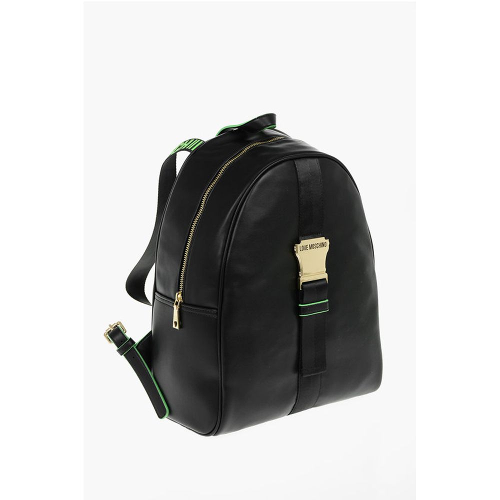 Moschino LOVE Logoed Shoulder Strap Faux Leather SAFETY Backpack