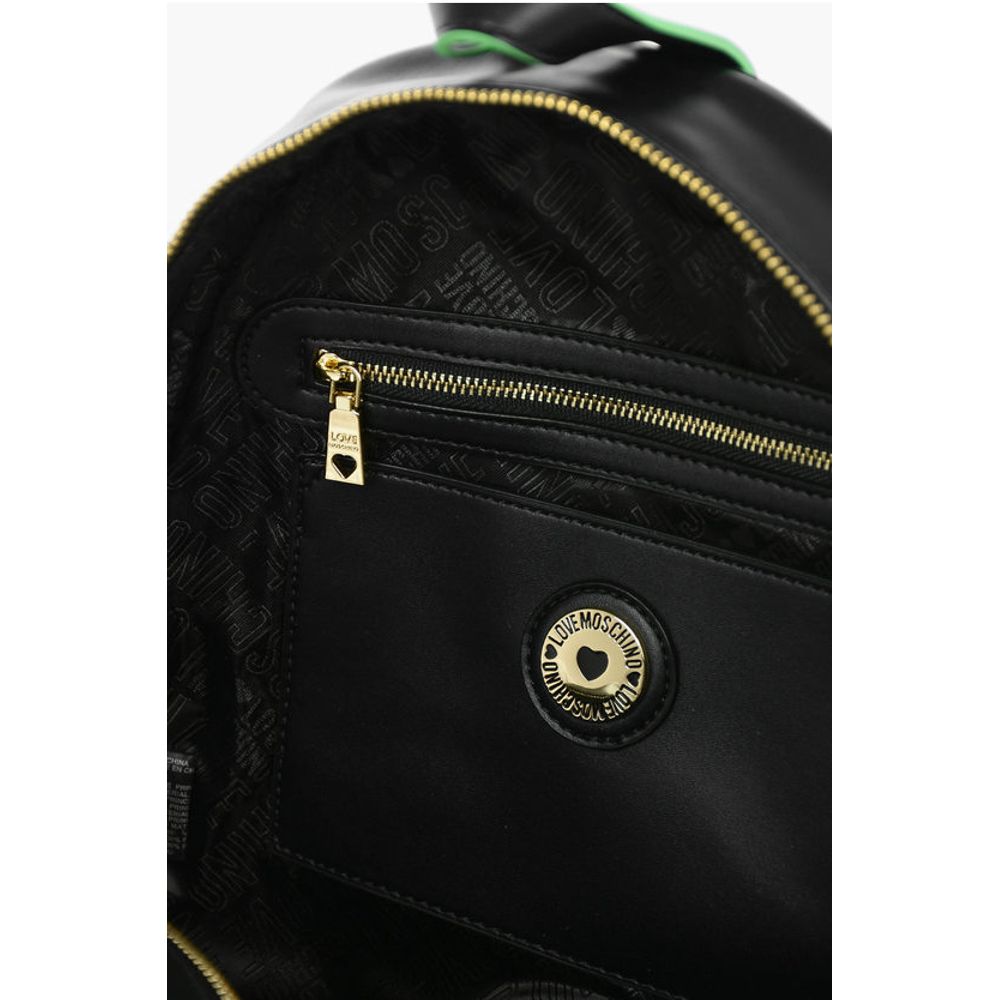 Moschino LOVE Logoed Shoulder Strap Faux Leather SAFETY Backpack