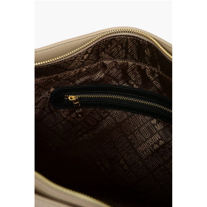 Moschino LOVE Faux Leather Maxi Front Pocket Tote Bag with Heart Clam