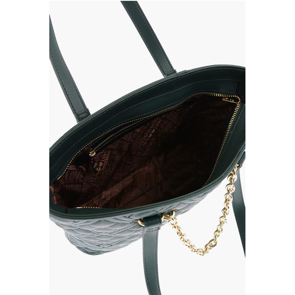 Moschino LOVE Faux Leather Quilted Tote Bag with Golden Details