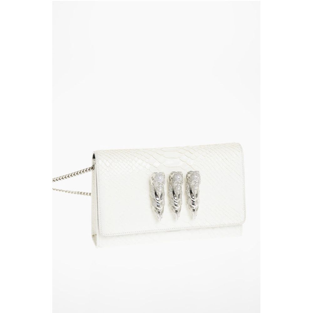 Philipp Plein Crocodile Effect Leather Clutch with Claw Rings