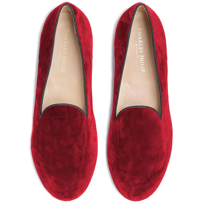 Charles Philip Red Velvet Loafer
