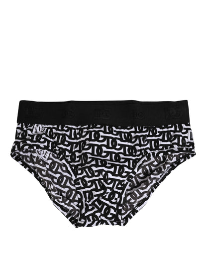 Dolce & Gabbana Black White Cotton Logo Print Brief Underwear