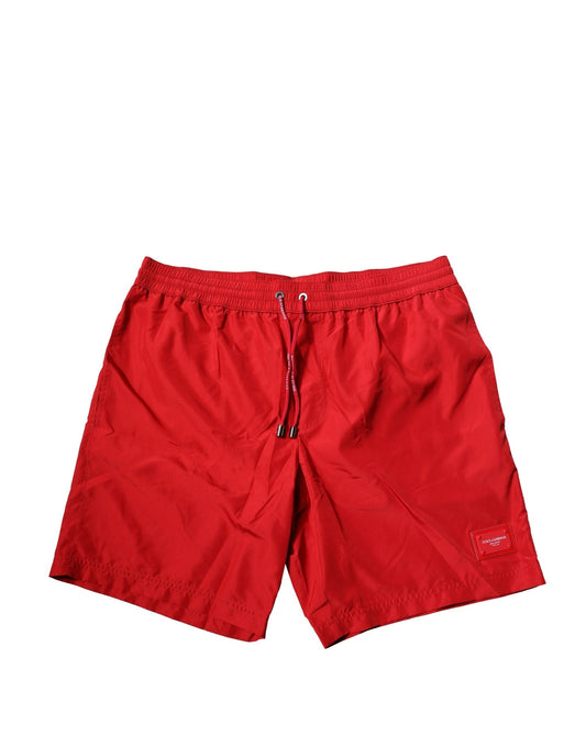 Dolce & Gabbana Red DG Logo Plaque Beachwear Shorts Swimwear