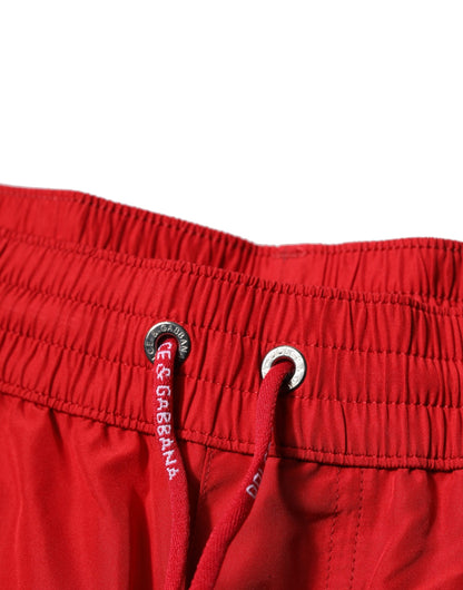 Dolce & Gabbana Red DG Logo Plaque Beachwear Shorts Swimwear
