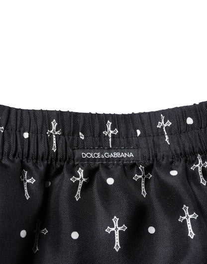 Dolce & Gabbana Black Silk Printed Beachwear Shorts Swimwear