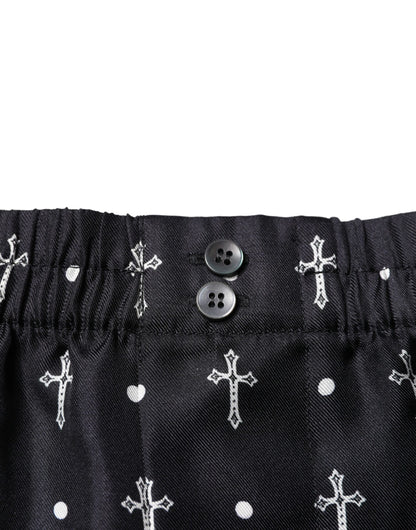 Dolce & Gabbana Black Silk Printed Beachwear Shorts Swimwear
