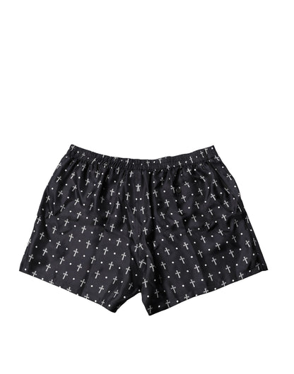 Dolce & Gabbana Black Silk Printed Beachwear Shorts Swimwear