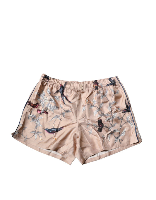 Dolce & Gabbana Peach Birds Printed Beachwear Shorts Swimwear