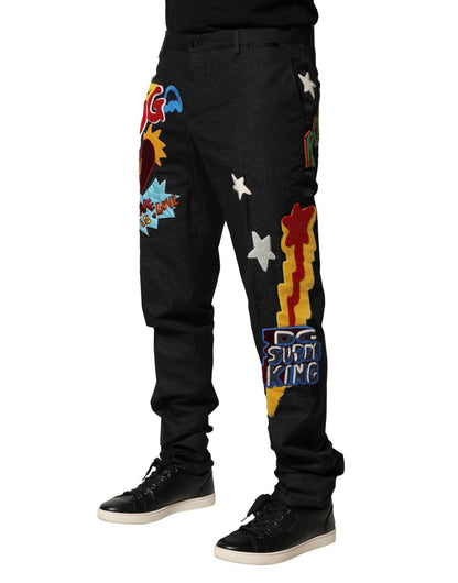 Dolce & Gabbana Black Graphic Embroidery Men Pants